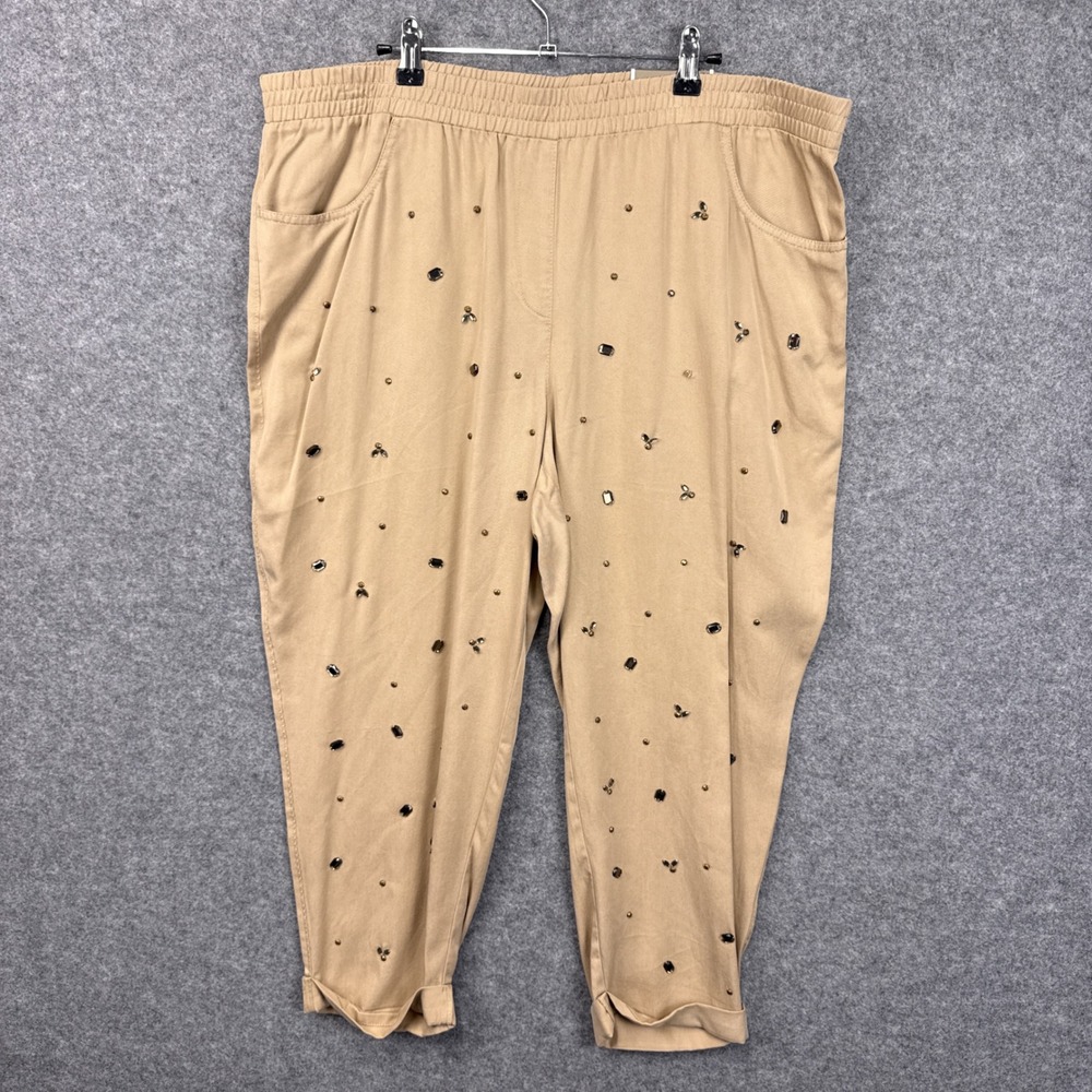 Chico's Ankle Pants Scattered Gems 3.5 Petite Tan Lyocell Embellished New